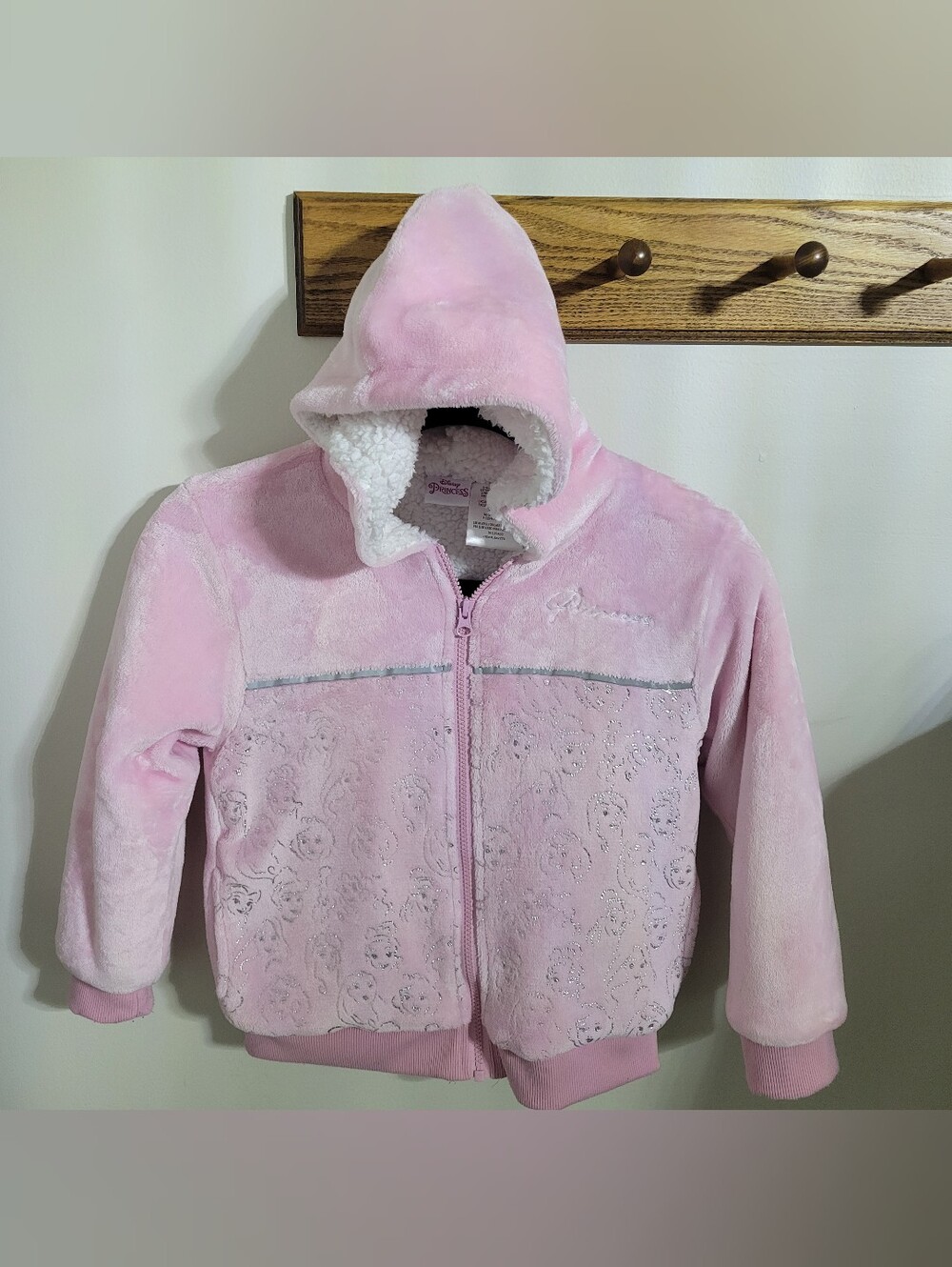 Disney Princesses Girls' Plush Hooded Sherpa Lined Jacket - Pink, Size 7